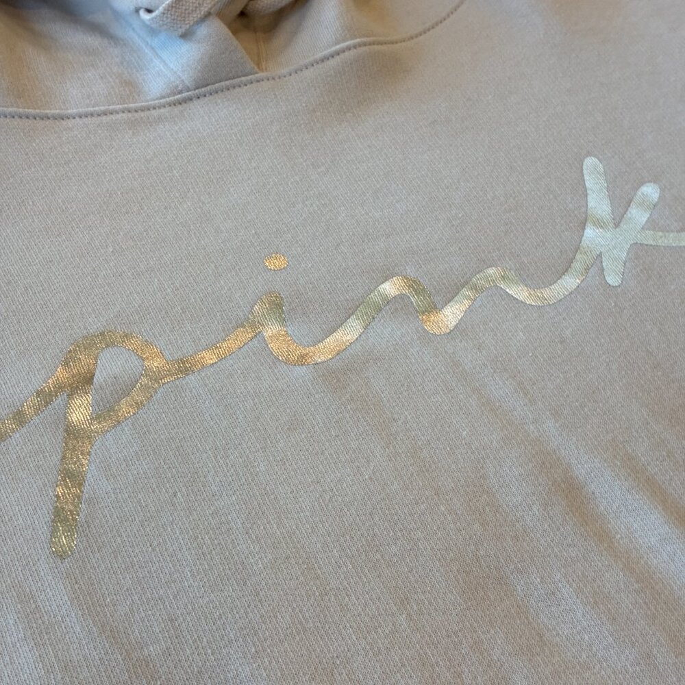 Victoria's Secret Pink Tan/Cream Silver Hoodie Sweatshirt Oversized - Picture 2 of 7